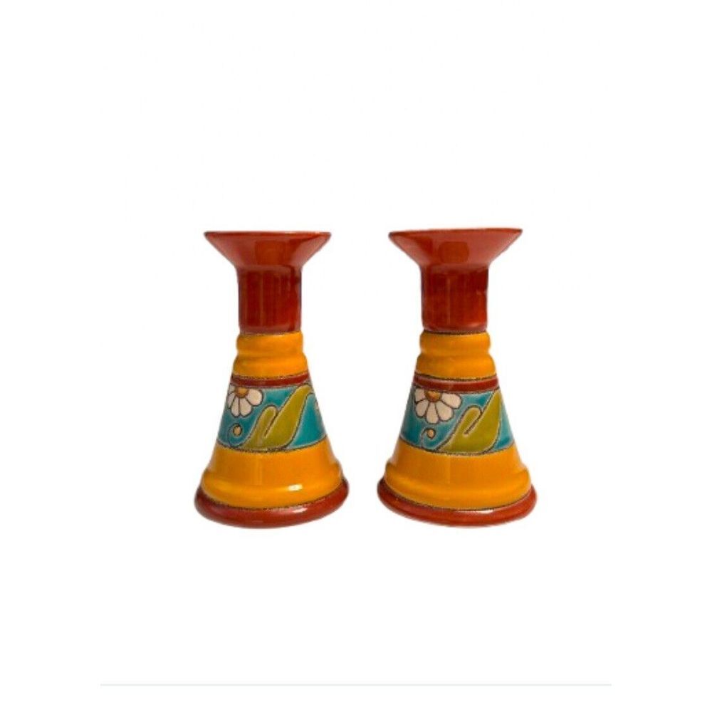 Artesa Hand Painted‎ Candlesticks Made in Ecuador VTG set of 2